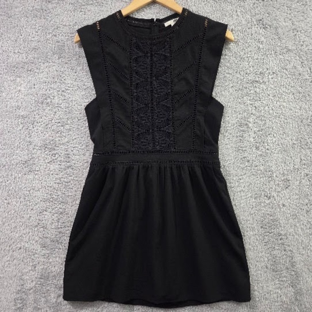 Amuse Society Women's Small Black Crochet Sleeveless Mini Dress Boho Summer